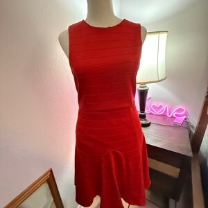 Red Sleeveless Crew Neck Sheath Mini Dress